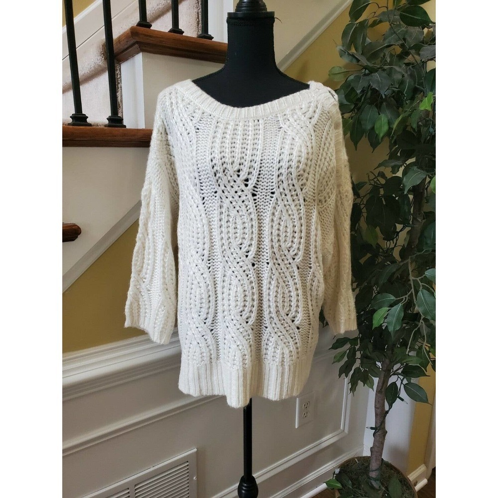 ANN TAYLOR Ivory Cabled‎ Boxy Soft Wool Blend Sz XL